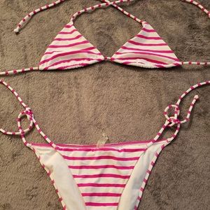 Victoria's Secret pink/white striped string halter bikini